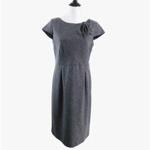 Oscar de la Renta Size 10 Bow Tweed Sheath Dress Cap Sleeve Gray